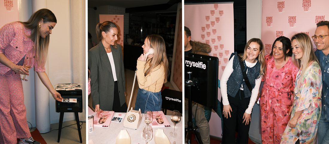 Gäster har kul vid en Myselfie fotobås och en retrotelefon på ett event