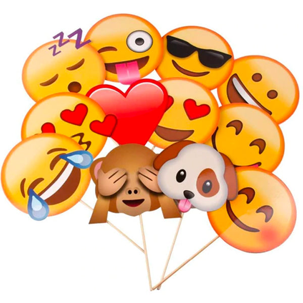 Rekvisita på pinnar med olika emojis